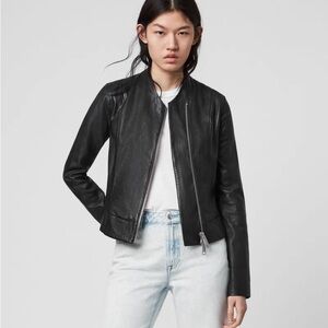 AllSaints Black Leather Jae Blazer Zip Jacket US 6/ UK 10